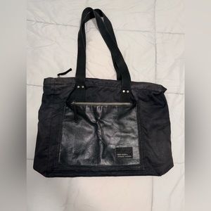 Field Scout cotton & Leather top Zippered Large Tote Bag Travel Black